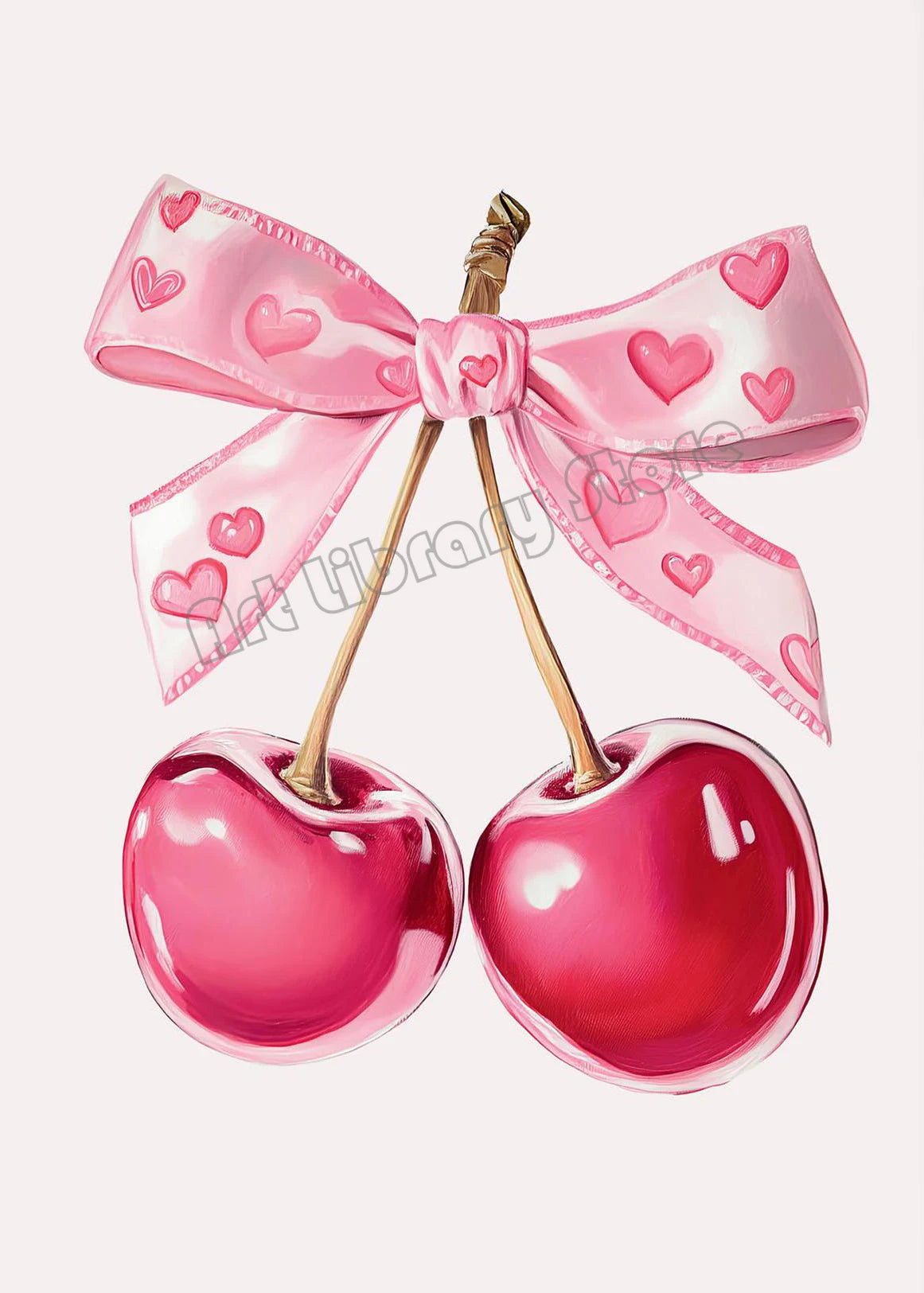 Retro Cute Pink Cherries Bow Heart Lollipop Love Valentine Illustration Poster Canvas Painting Wall Pictures Modern Home Decor
