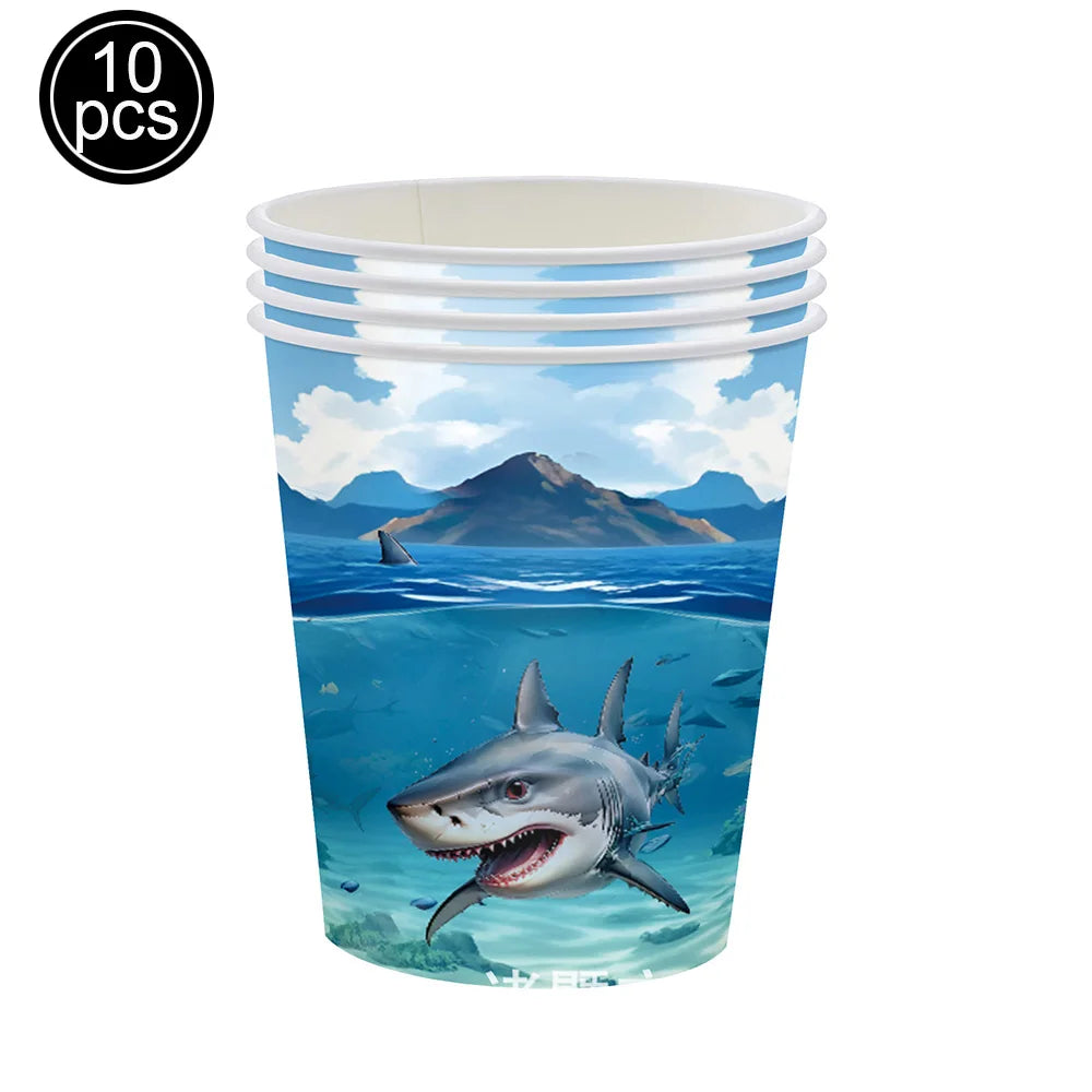 Shark Party Supplies Shark Birthday Tableware Shark Baby Shower Paper Cups Plates Napkins Ocean Shark Theme Party Decorations