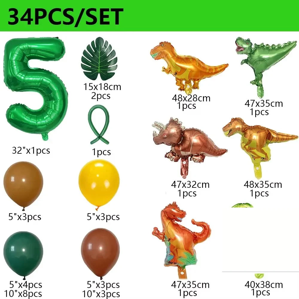 32 英寸 Number Dinosaur Birthday Party Dino Balloons Palm Leaf Set First Bthday Boy Party Kids Baby Shower Jungle Safari Deco