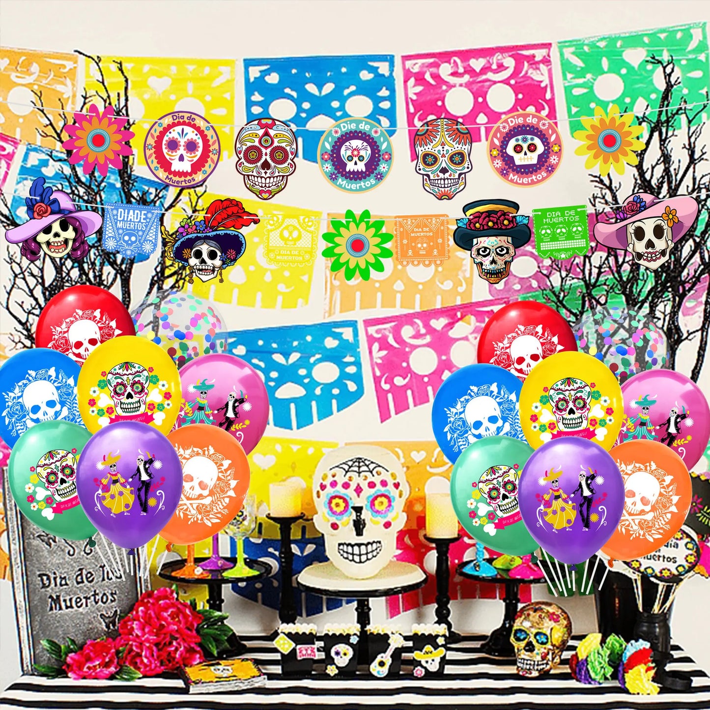 1set Day of The Dead Balloons Dia DE Los Muertos Party Decoration Skull Latex Balloons Mexican Festival Party Decor Supplies