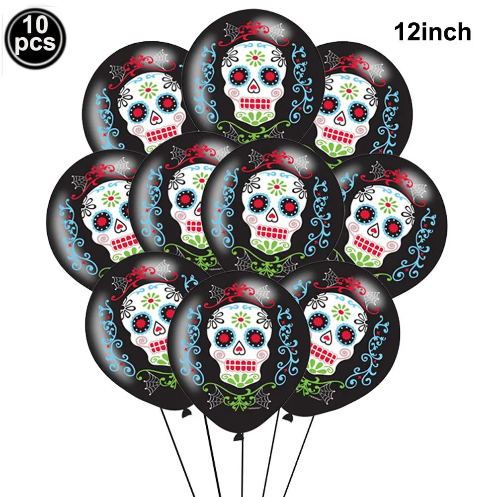 Day of the Dead Decor Dia De Los Muertos Picado Banner Sugar Skull Balloons for Mexican Fiesta Dia De Los Muertos Altar Party
