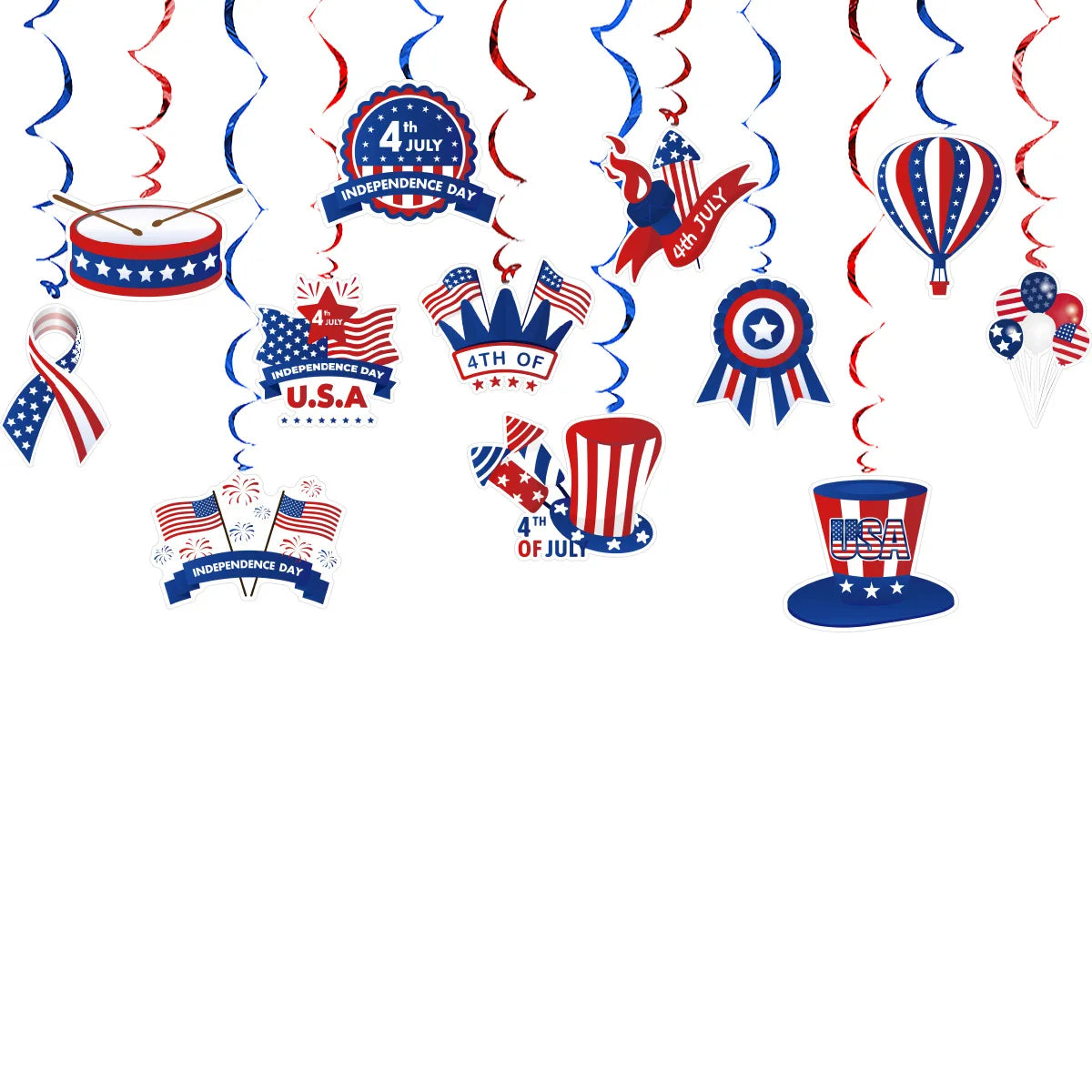 Independence Day Party Photo Props Spiral Pendant I Love USA Banner Balloon July 4th Day Christmas New Year Party Decoration