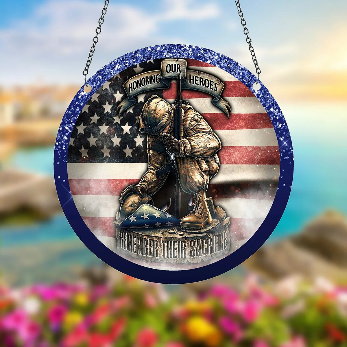 1pc Soldier Painted Window Hanging Decorations, Patriotic Wreath Signs, Home Garden Decor, Independence Day Gifts