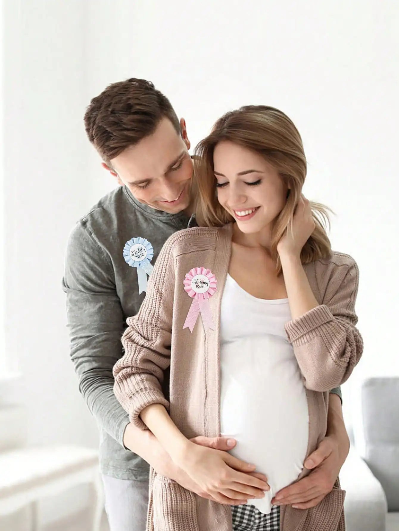 “Mommy and Daddy are going to be” tin pin-baby shower button sex reveal party boy blue rose wreath button baby celebration