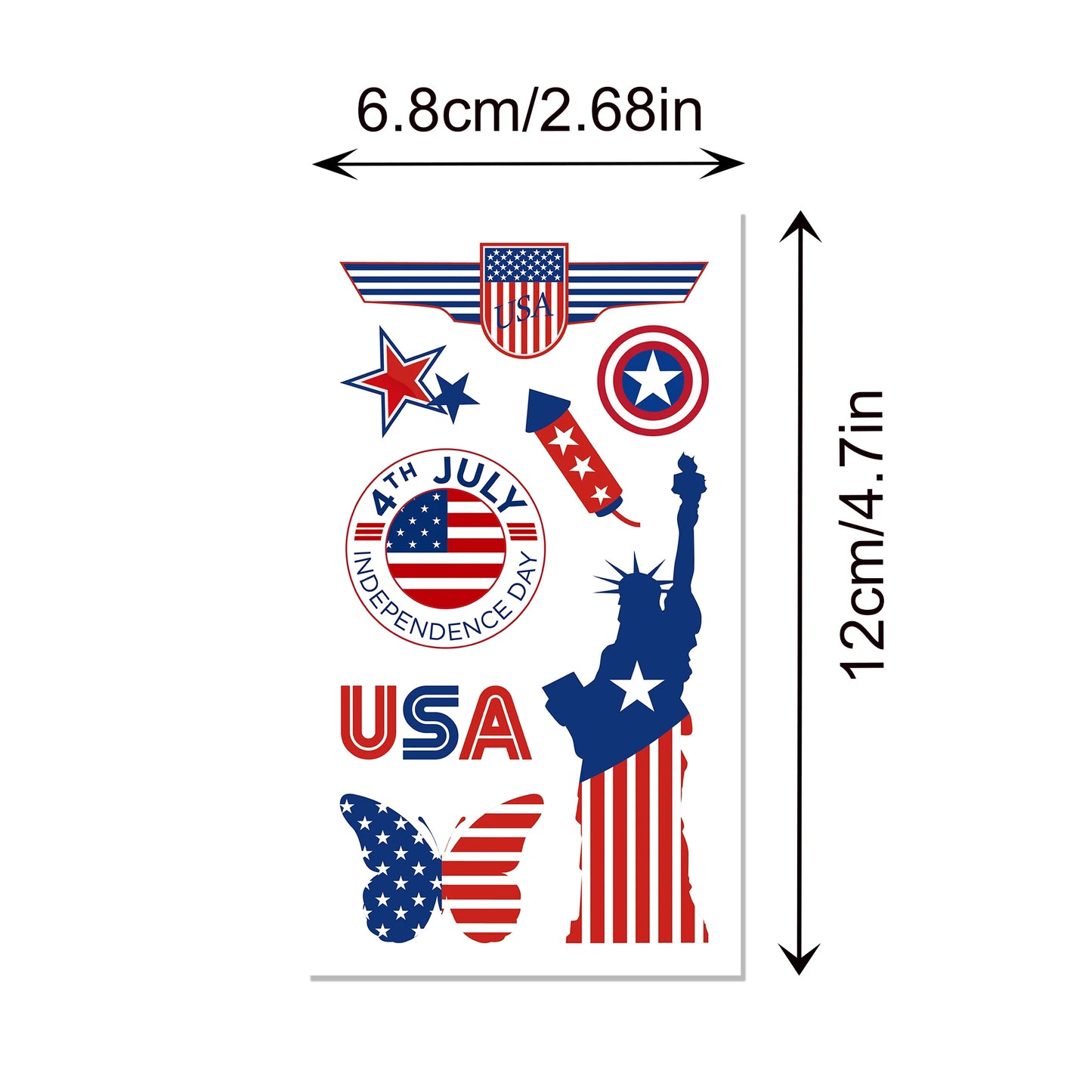 July 4th Day Independence Day Party Photobooth Props, Temporary Tattoo, Tablecover, Cake Stand, Washi Tape, Scrapbook Paper