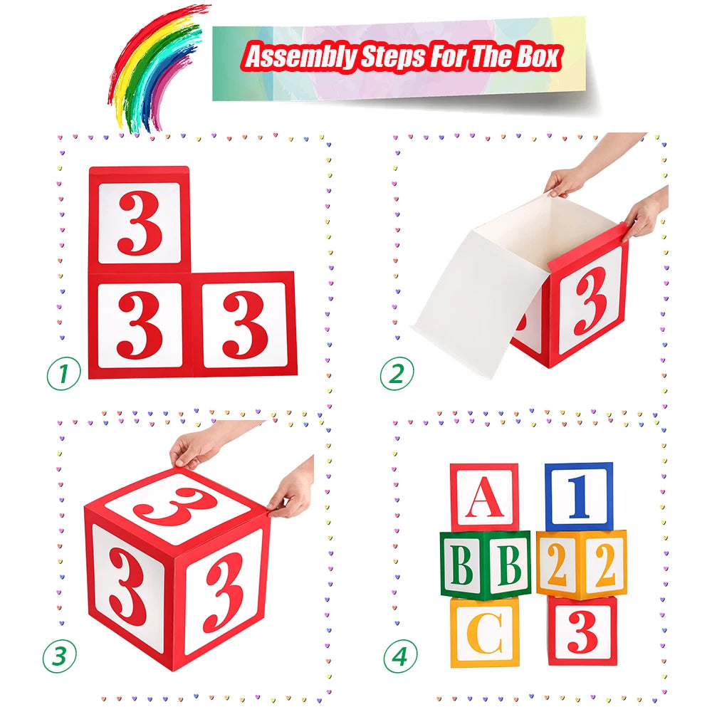 3pcs Back To School ABC Letter 123 Balloon Boxes Birthday Baby Shower Kindergarten Rainbow Happy Graduation Party Supplies