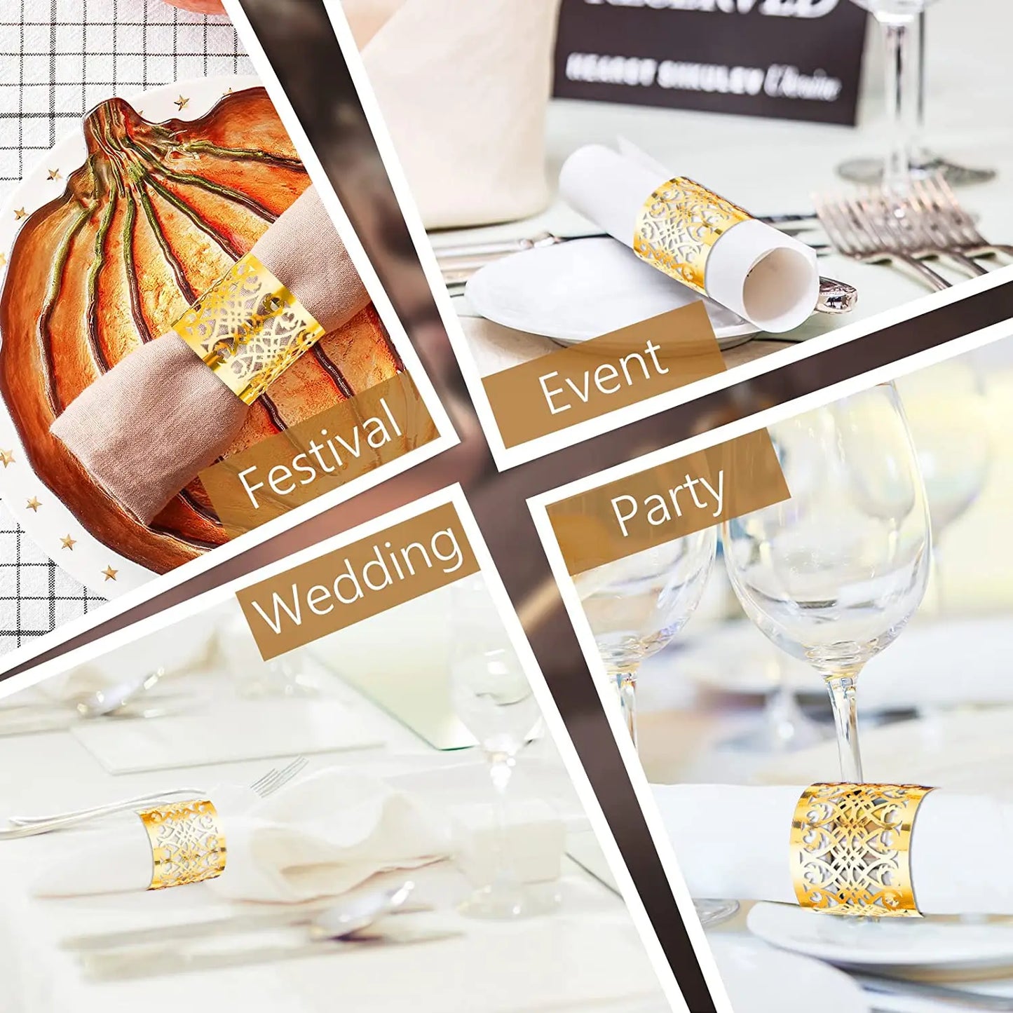 100/50Pcs Napkin Ring Hollow Pattern Gold and Silver Napkin Ring Wedding Party Table Decoration Supplies Wedding Decoration