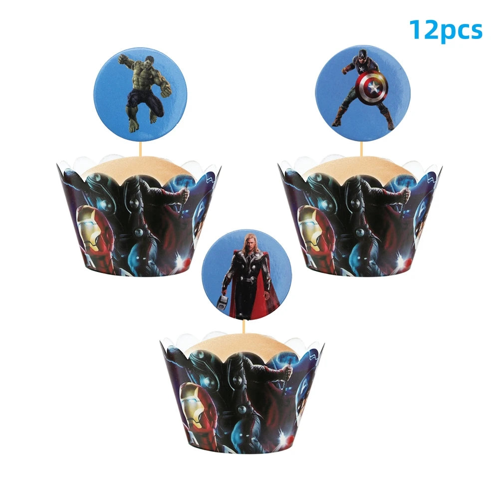 Avengers Superhero Birthday Party Decoration Balloon Cake Plate Paper Cup Box Gift Bag Background Banner 10 People Tableware Set