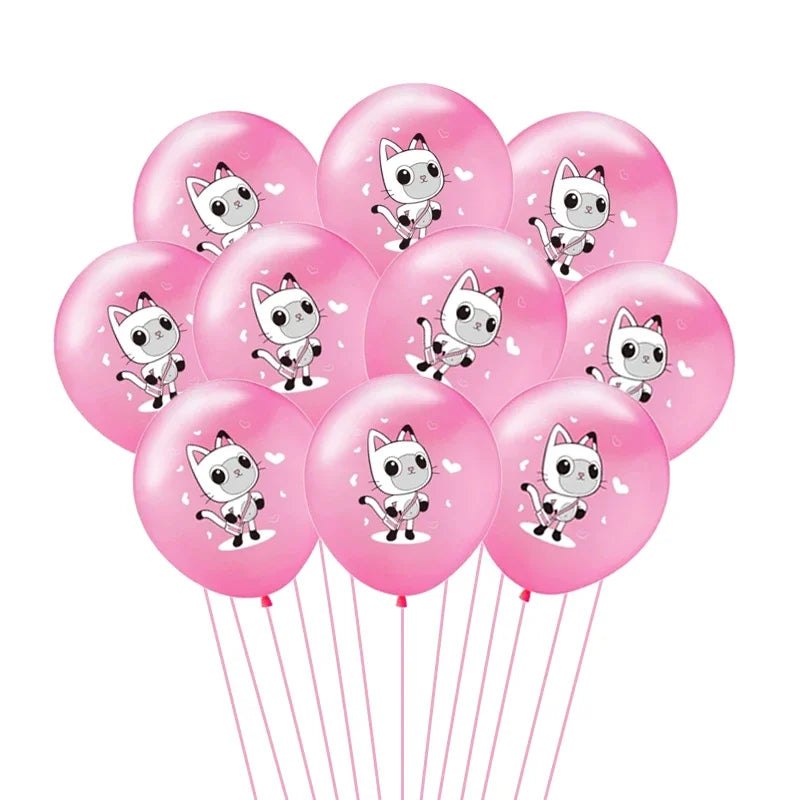 10/15pcs 12 Inch Gabby Dollhouse Cat Latex Sequin Balloon Set Baby Shower Party Balloon Decoration Girl Birthday Party Supplies