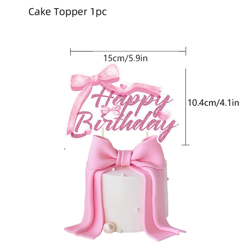 Bow Theme Party Supplies for Girl Pink Bow Cupcake Toppers Paper Drinking Straws Bridal Shower Bow Coquette Birthday Party Decor