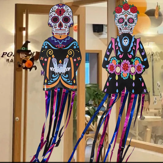 1.3m Mexico Day of the Dead Skeleton Ghost Bride Hanger Porch Sign Halloween Party Outdoor Decor Ghost Couple Door Hanging Flag