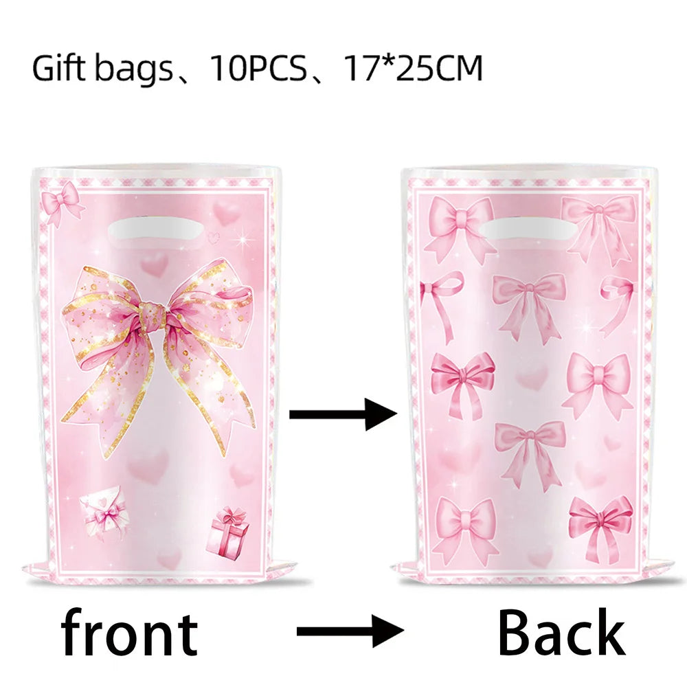 Bow Theme Party Supplies for Girl Pink Bow Cupcake Toppers Paper Drinking Straws Bridal Shower Bow Coquette Birthday Party Decor