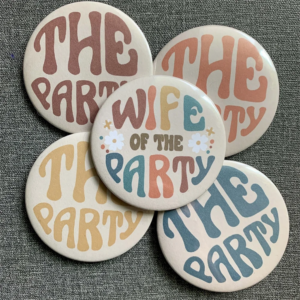 5PCS Retro Bachelorette Buttons 2.25 in Bach Buttons Wife of The Party Retro Bachelorette Button Bride To Be Gift Party Supplies