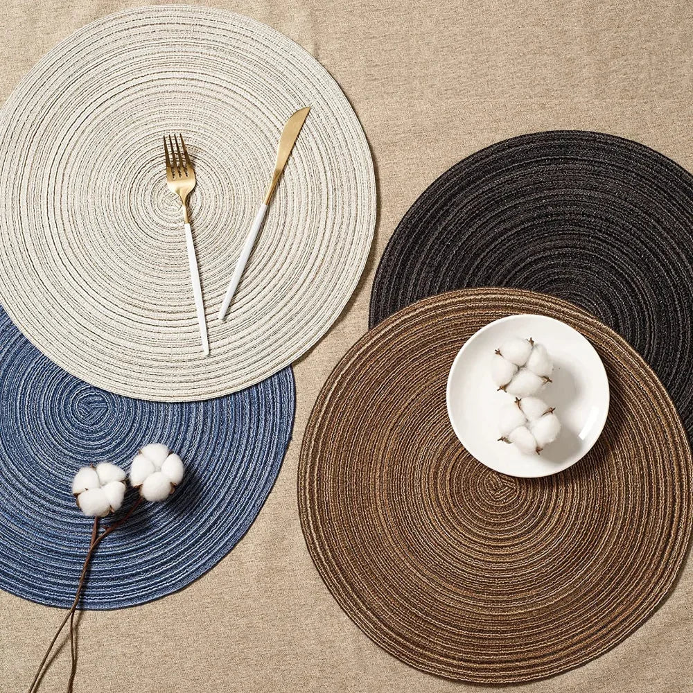 Set of 6 Round Placemats and Coasters Braided Woven Place Mats Washable Heat Resistant Table Mats and Coasters for Dining Table