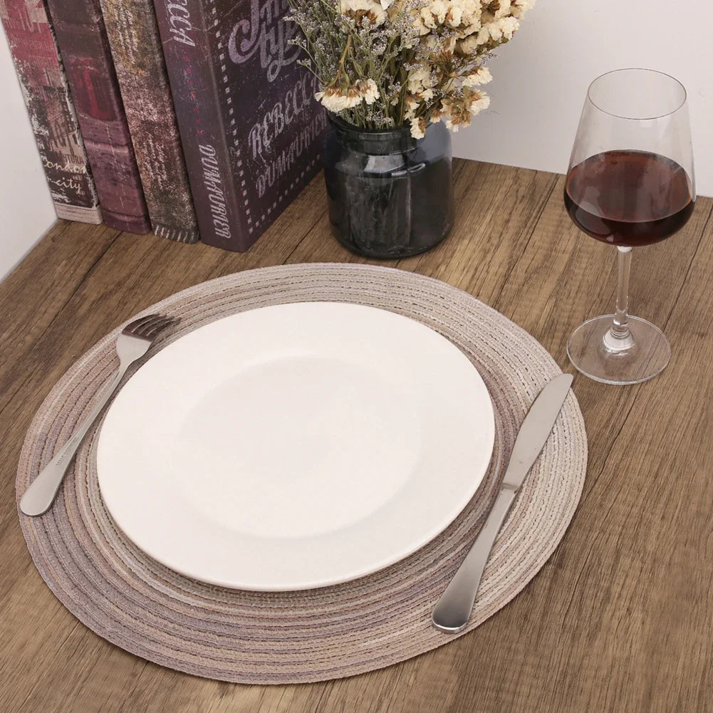 Set of 6 Round Placemats and Coasters Braided Woven Place Mats Washable Heat Resistant Table Mats and Coasters for Dining Table