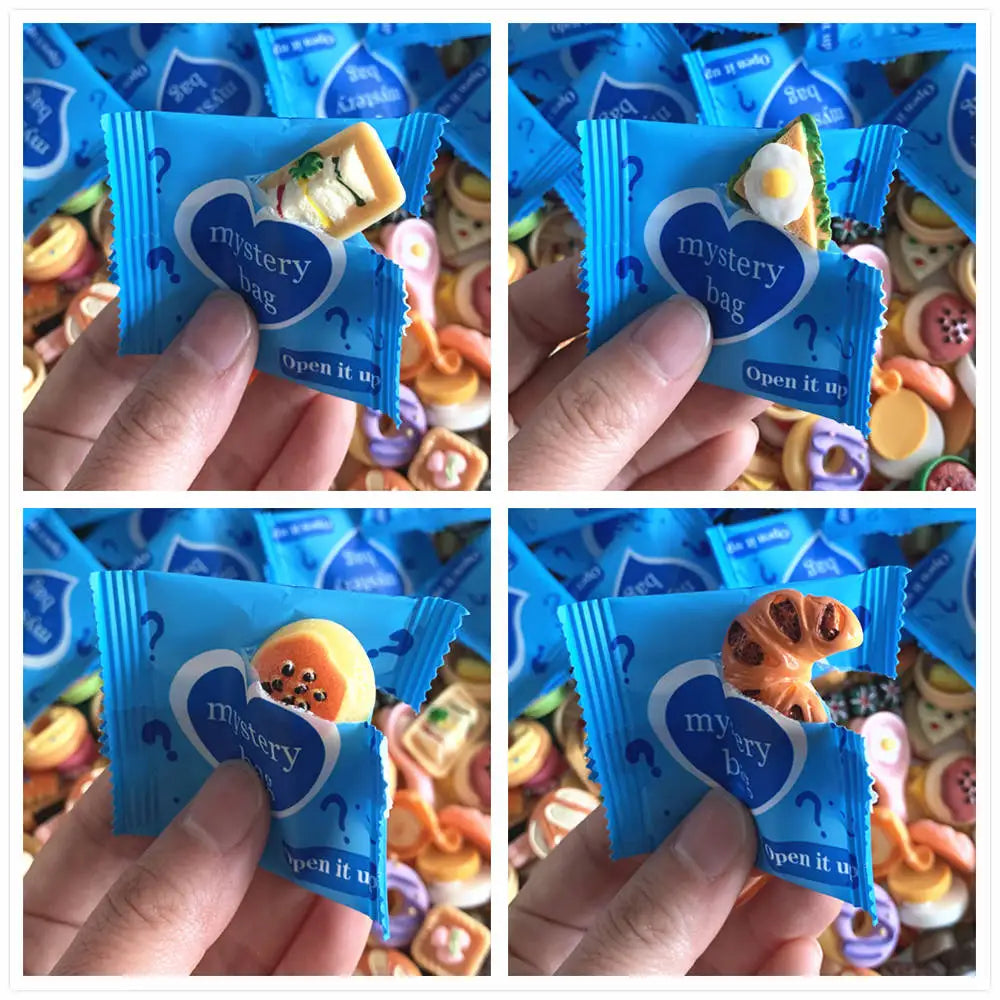 10/30/60pcs Blind Bags Mixed Styles Tiny Food Miniature Simulated Mini Food Miniature Mystery Bags for Dollhouse Decor, Gifts