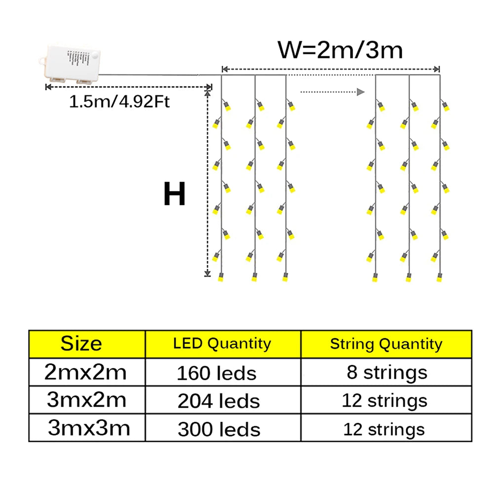 LED Curtain String Lights Battery Powered Wedding Fairy Light Garland For New Year Christmas Party Garden Patio Camping Decor