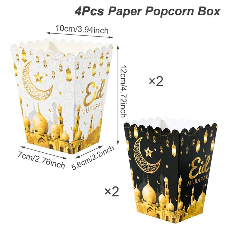 EID Mubarak Popcorn Box Biscuit Gift Box Ramadan Decoration 2025 For Home EID Mubarak Islamic Muslim Party Decor Eid al-Fitr
