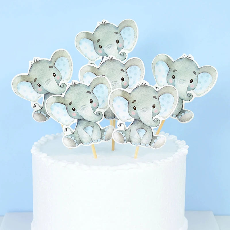 12Pcs Blue Pink Elephant Cupcake Topper Kids Birthday Baby Shower Elephant Cake Decoration Boy Girl Gender Reveal Party Supplies