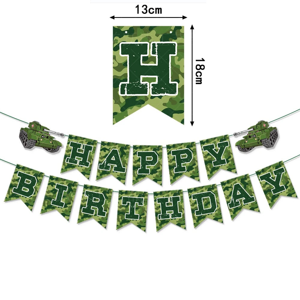 Camouflage Birthday Party Tank Cake Topper Happy Birthday Sign Cake Decor Soldier Camouflage Army Military Birthday Party Decors