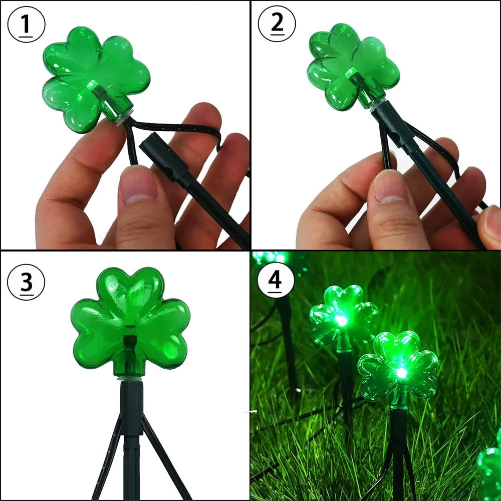 100 LED St Patricks Day Decorations Lights Solar Shamrock String Lights, Outdoor Solar Powered Garden Pathway Lights 635