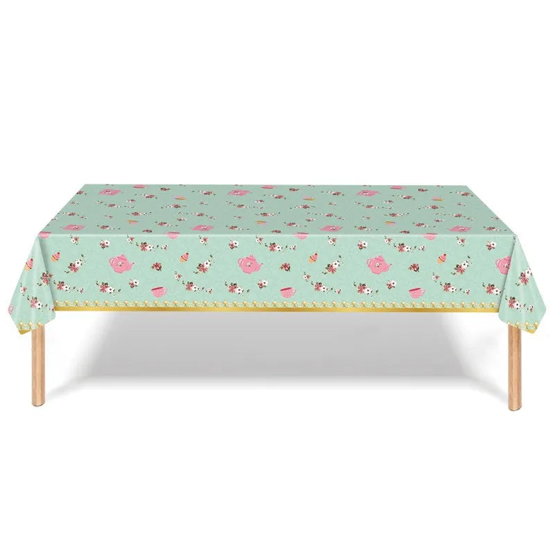 8Guests Elegant Tea Party Disposable Tableware Pink Green Floral Pattern Plates Napkins Women Happy Afternoon Tea Party