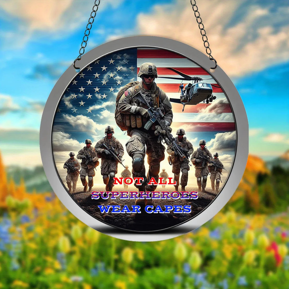 1pc Soldier Painted Window Hanging Decorations, Patriotic Wreath Signs, Home Garden Decor, Independence Day Gifts