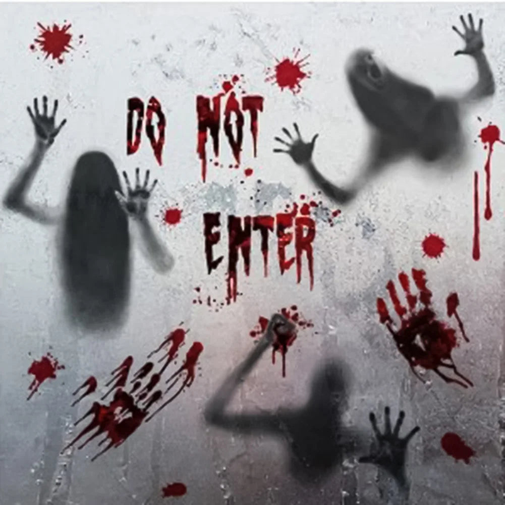 Removable Halloween Wall Stickers Horror Blood Fingerprints Window Stickers For Halloween Party Home Bar Floor Wall Decal