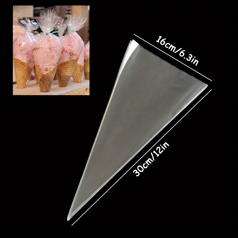 50pcs Transparent Cone Candy Bags Favors Sweet Cookies Storage Packaging Cellophane Bag Birthday Easter Party Decor Gift