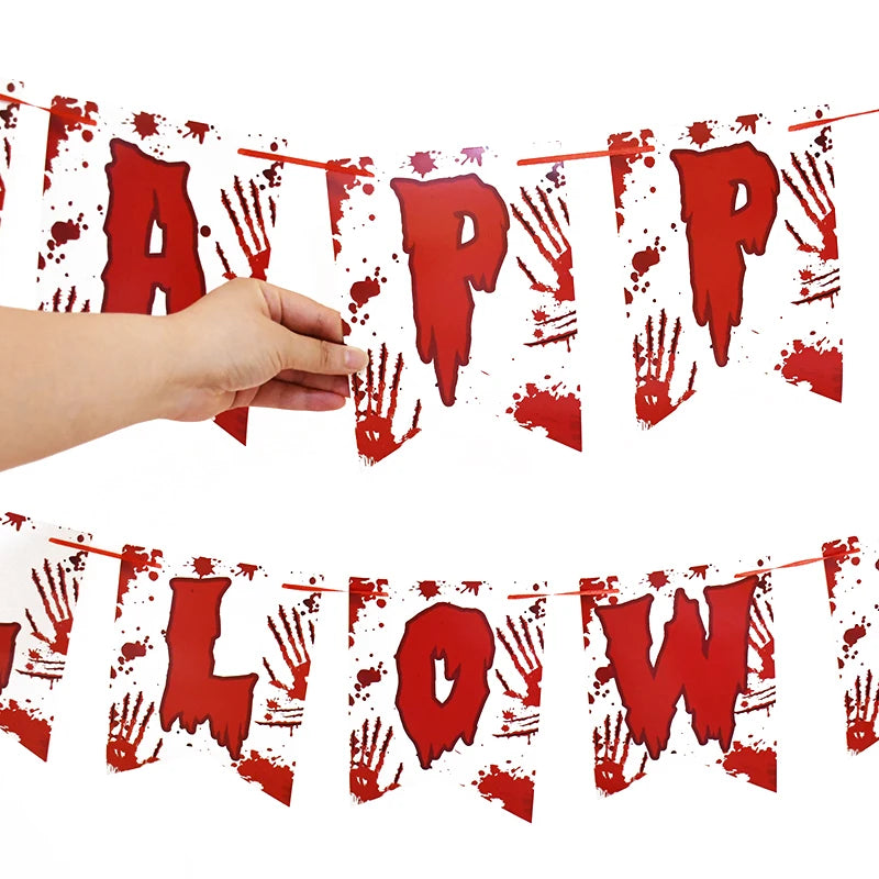 Halloween Blood Banner Paper Garland Scary Eyeball Skull Spiral Hanging Flag Halloween Party Decoration Home Haunted House Decor