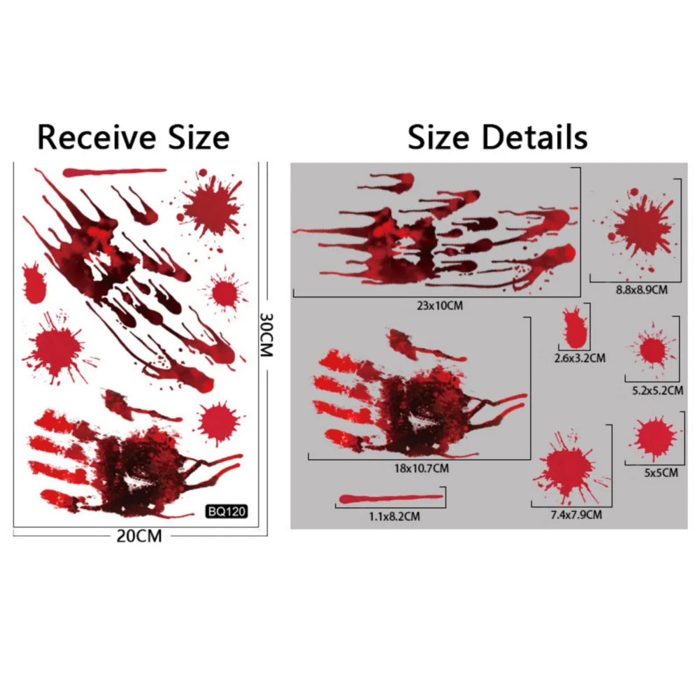 Removable Halloween Wall Stickers Horror Blood Fingerprints Window Stickers For Halloween Party Home Bar Floor Wall Decal