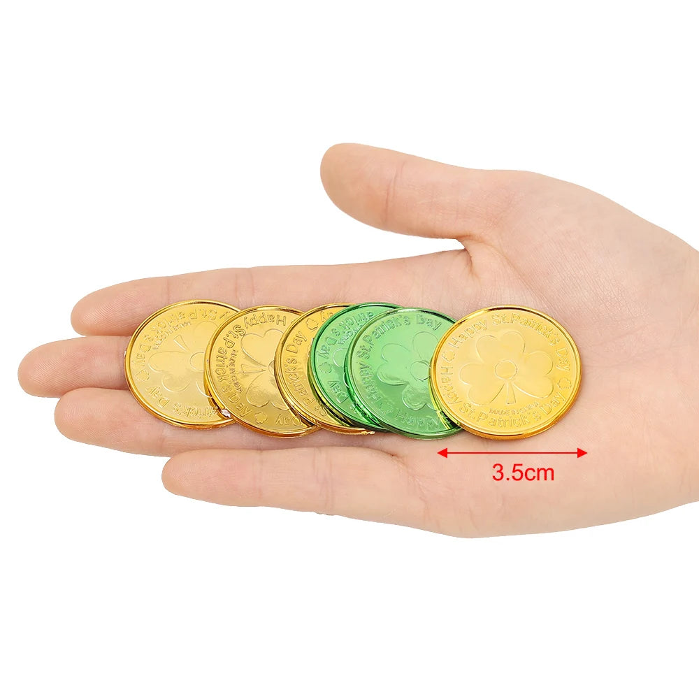 10-100Pcs St Patricks Day Prop Coins Green Gold Clover Lucky Shamrock Party Decoration Props Party Gifts Favors Green Coins Toys