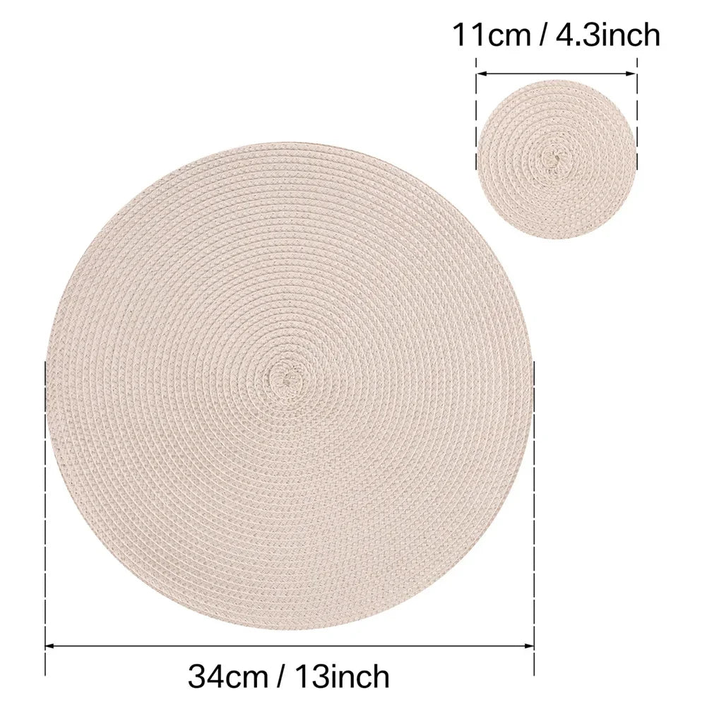 Set of 6 Round Placemats and Coasters Braided Woven Place Mats Washable Heat Resistant Table Mats and Coasters for Dining Table
