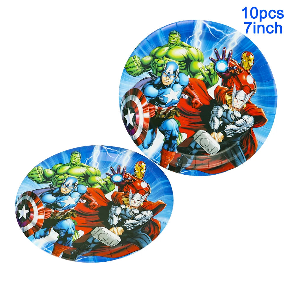Avengers Superhero Birthday Party Decoration Balloon Cake Plate Paper Cup Box Gift Bag Background Banner 10 People Tableware Set