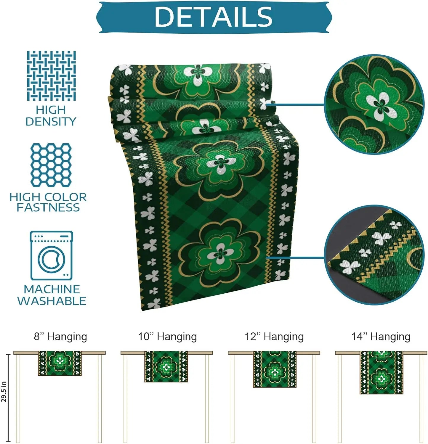 St.Patrick's Day Lucky Clover Linen Table Runner Dresser Scarves Decor Farmhouse Kitchen Dining Table Runner Party Decorations