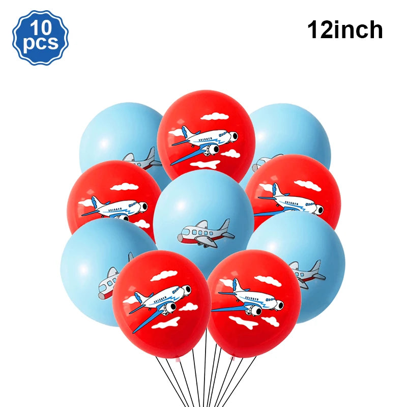Airplane Party Decoration 12Inch Blue White Latex Balloons Big Plane Foil Cloud Balloon Set for Kids Boys Aviator Theme Birthday