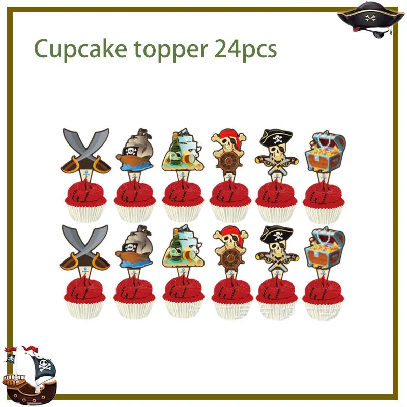 Pirate Birthday Party Decoration Balloon Tableware Tablecloth Backdrop Hanging Banner Cake Toppers For Kids Party Event Supplies