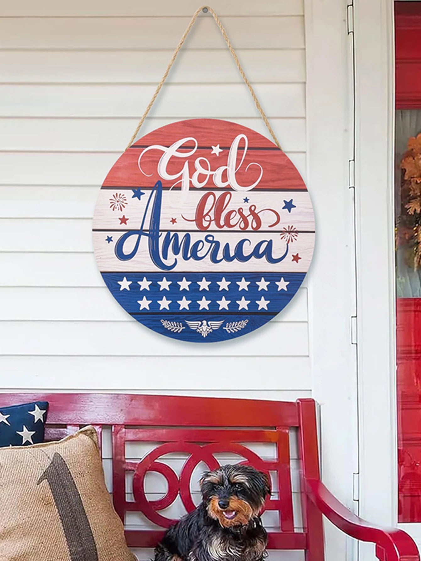 1pc 30cm Wood Independence Day Flash Star Doorplate with Lights July 4th Door Hanger Wall Pendants Independence Day Decorations