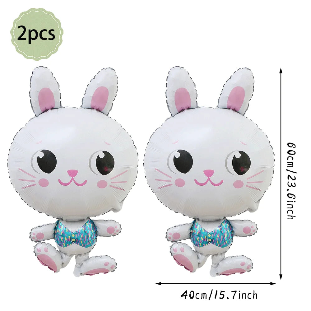 Happy Easter Party Decorations Bunny Eggs Paper Plates Cute White Rabbit Carrot Foil Balloons Kids Party Supplies Easter Favors