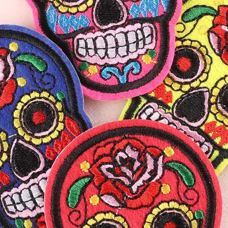 9Pcs Mixed Skull Patch DIY Mexico Day Skeleton Dead Embroidered Halloween Patches Iron On Fabric Badges Sew On Cloth Applique