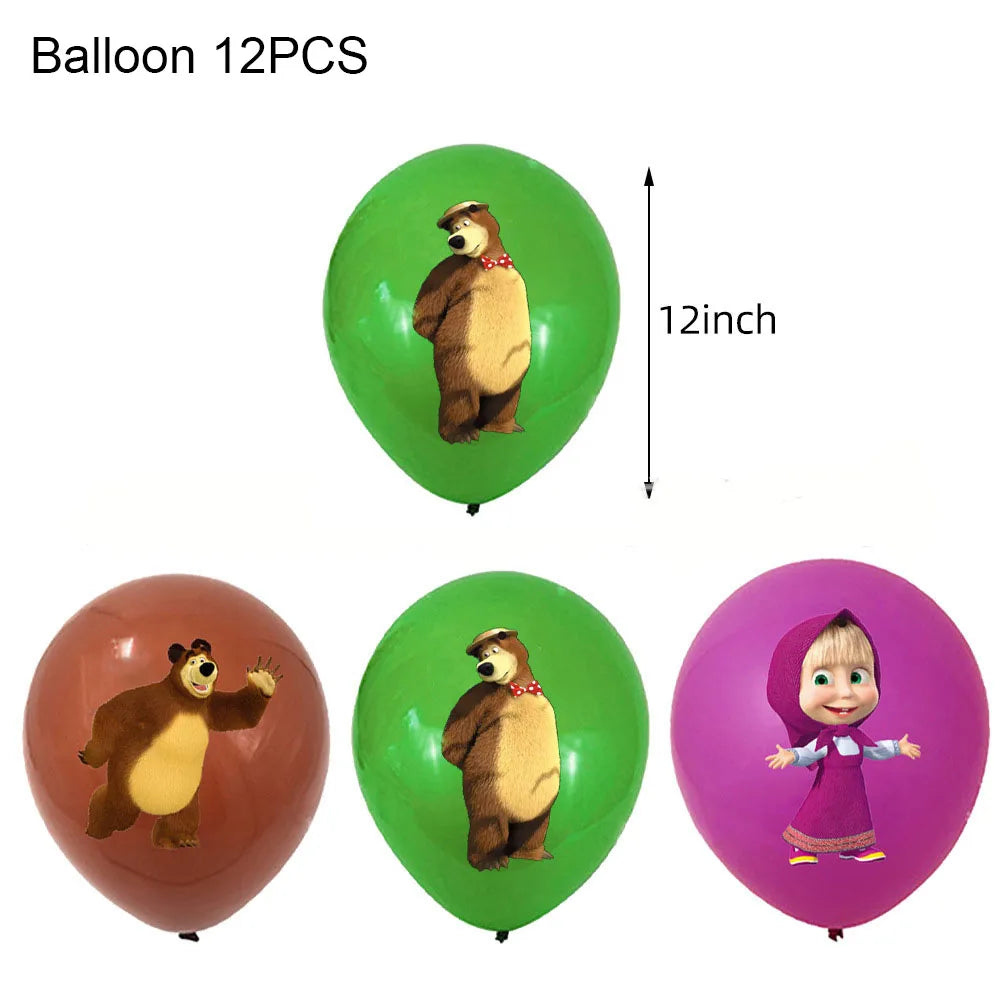 Cartoon Girl-Mashas-And Bear Kids Birthday Party Digital Balloon Banner Background Cake Topper Decoration Supplies Baby Gifts