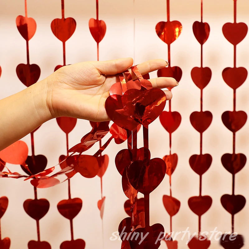1m×2m Heart Rain Curtain Party Decoration Valentine's Day Atmosphere Background Decor For Birthday Parti Wedding Shooting Props