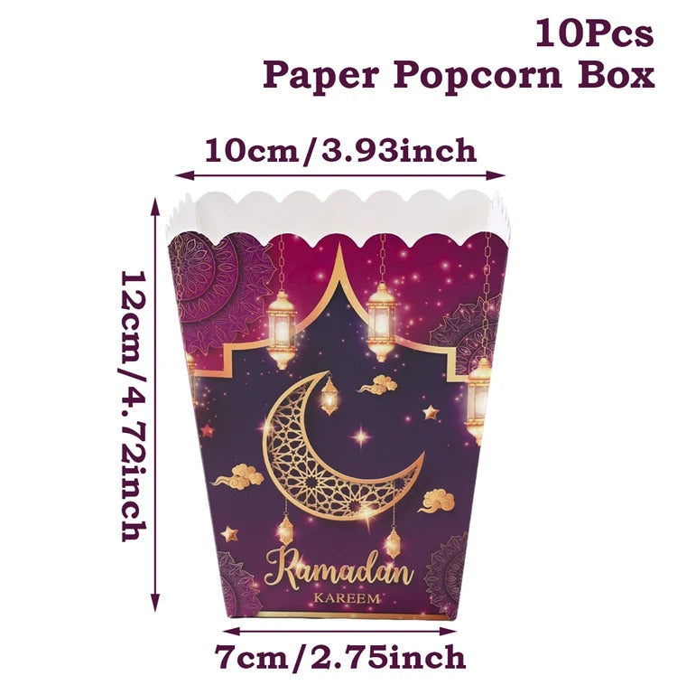 EID Mubarak Popcorn Box Biscuit Gift Box Ramadan Decoration 2025 For Home EID Mubarak Islamic Muslim Party Decor Eid al-Fitr