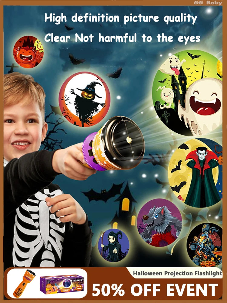 Halloween Projection Flashlight, Early Education Puzzle Development Toy, 24 Patterns Projector Torch Baby Toys, Hallowmas Gifts