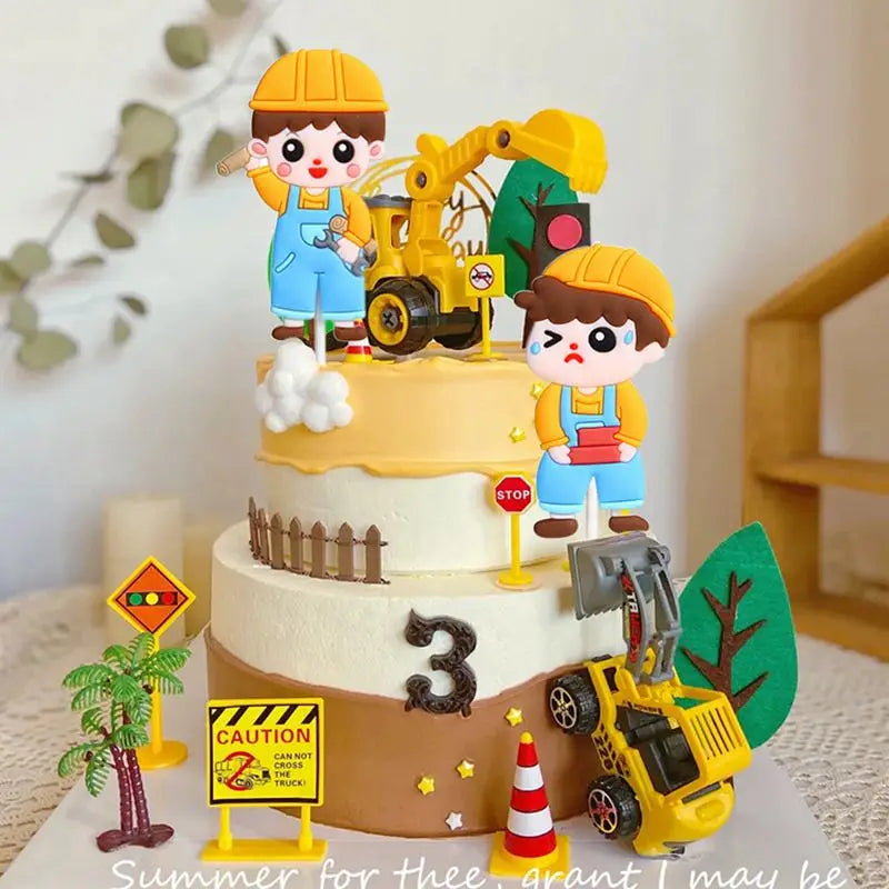 Excavator Car Crane Tractor Birthday Cake Topper Construction Party Decor Boy Kid Baby Shower 1st Birthday Party Cake Baking Kit