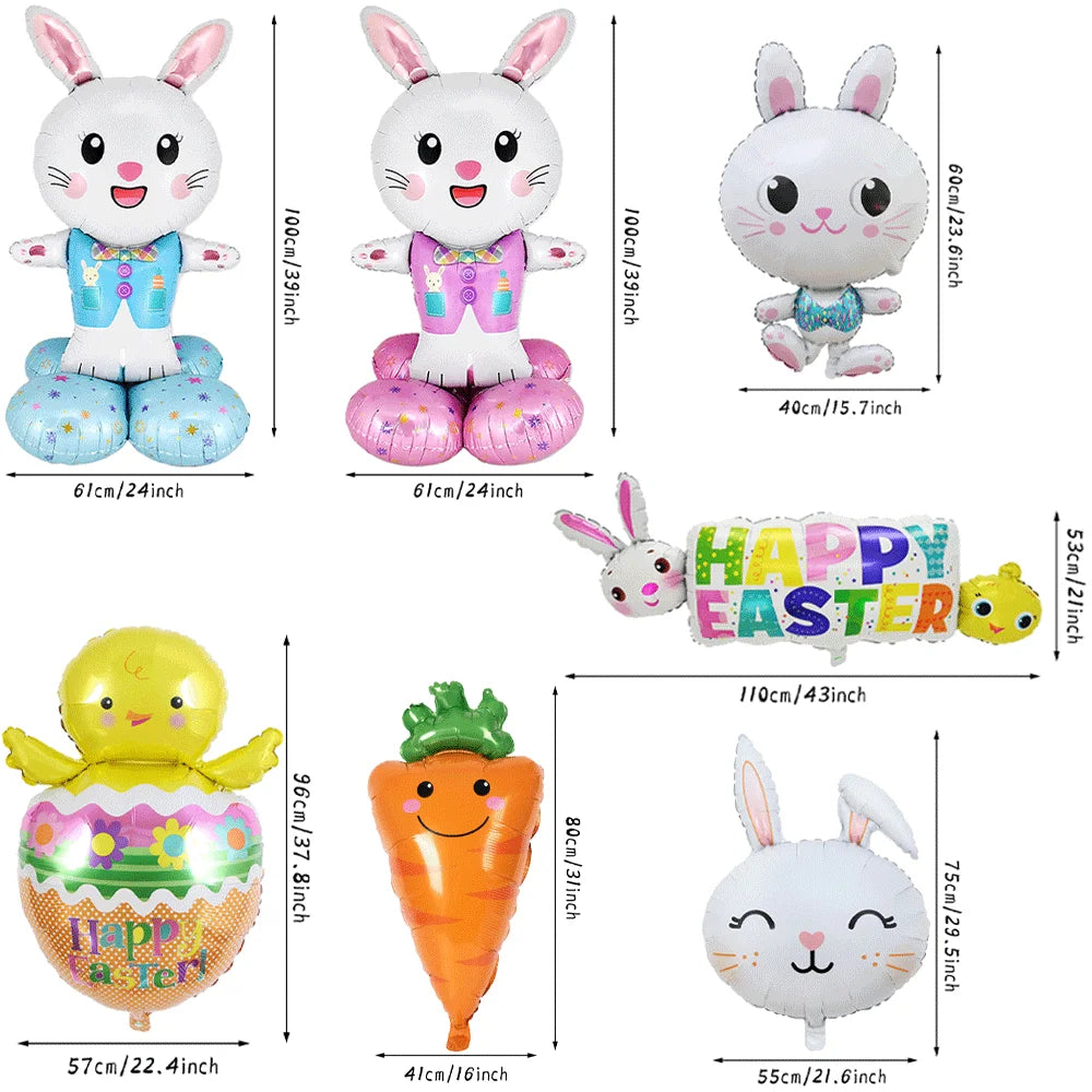 Happy Easter Party Decorations Bunny Eggs Paper Plates Cute White Rabbit Carrot Foil Balloons Kids Party Supplies Easter Favors
