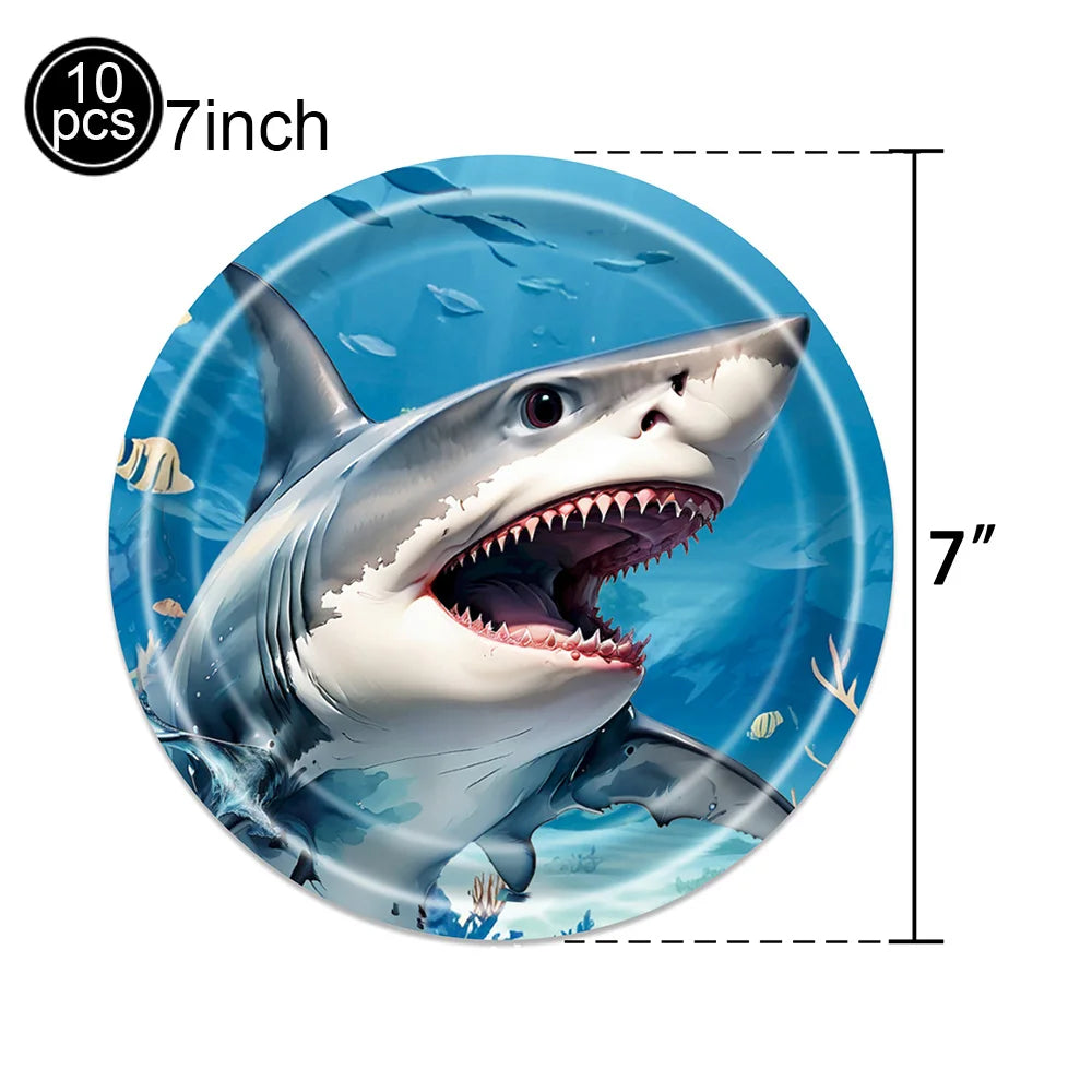 Shark Party Supplies Shark Birthday Tableware Shark Baby Shower Paper Cups Plates Napkins Ocean Shark Theme Party Decorations