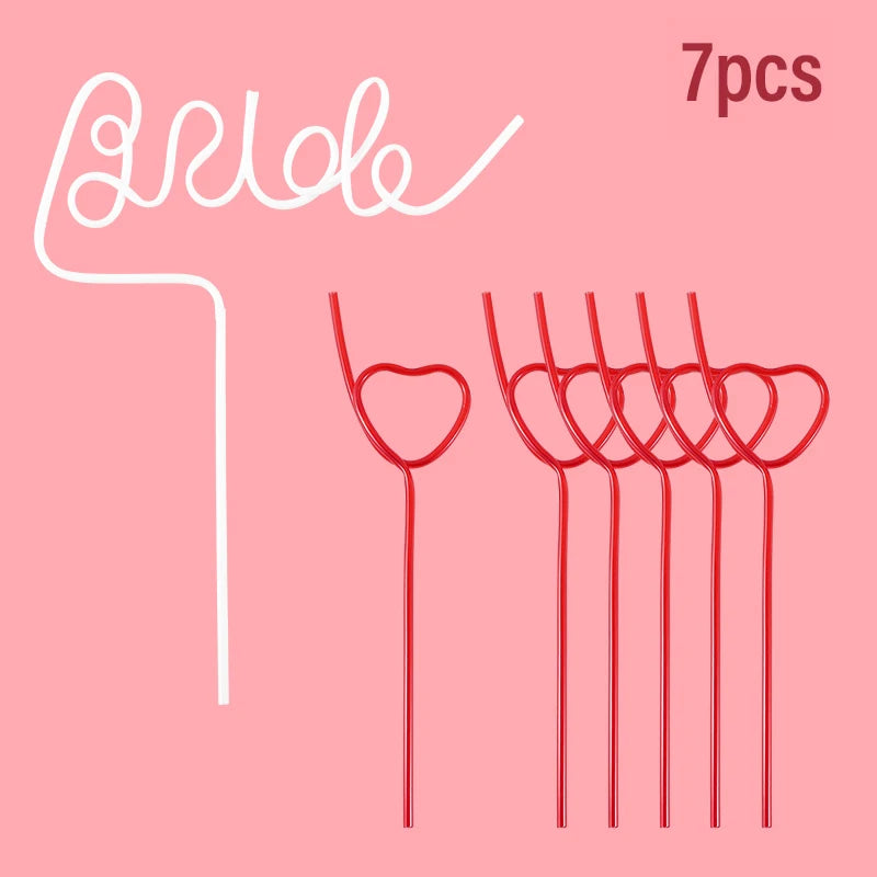 1set Bridal Shower Straws Love Heart Drinking Straw Bride To Be Wedding Decoration Bachelorette Hen Party Supply Team Bride Gift