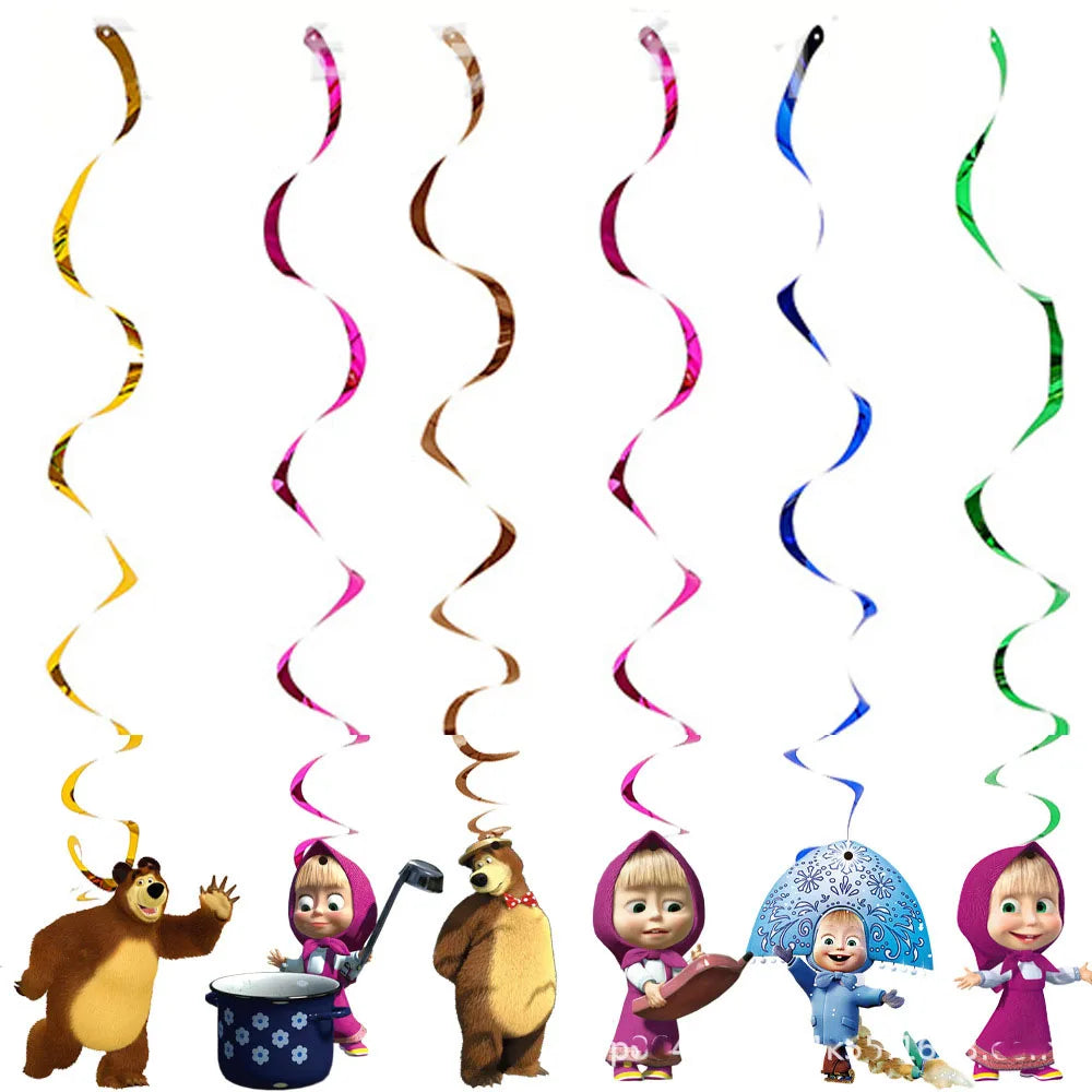 Cartoon Girl-Mashas-And Bear Kids Birthday Party Digital Balloon Banner Background Cake Topper Decoration Supplies Baby Gifts