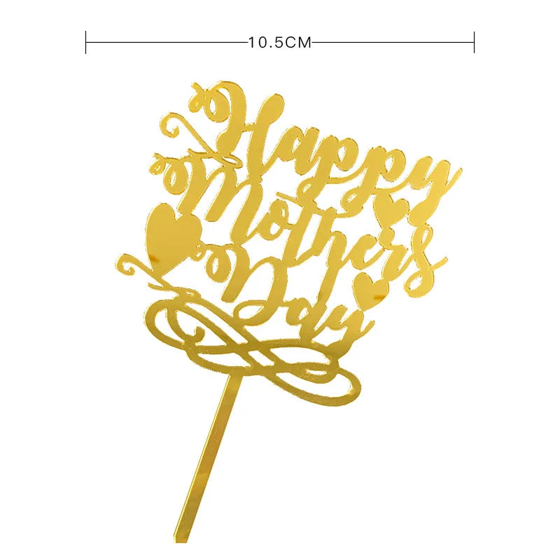 2023 Happy Mothers Day Cake Topper Gold Red Tulip Acrylic MOM Birthday Party Cake Toppers Dessert Decoration Mother's Day Gifts